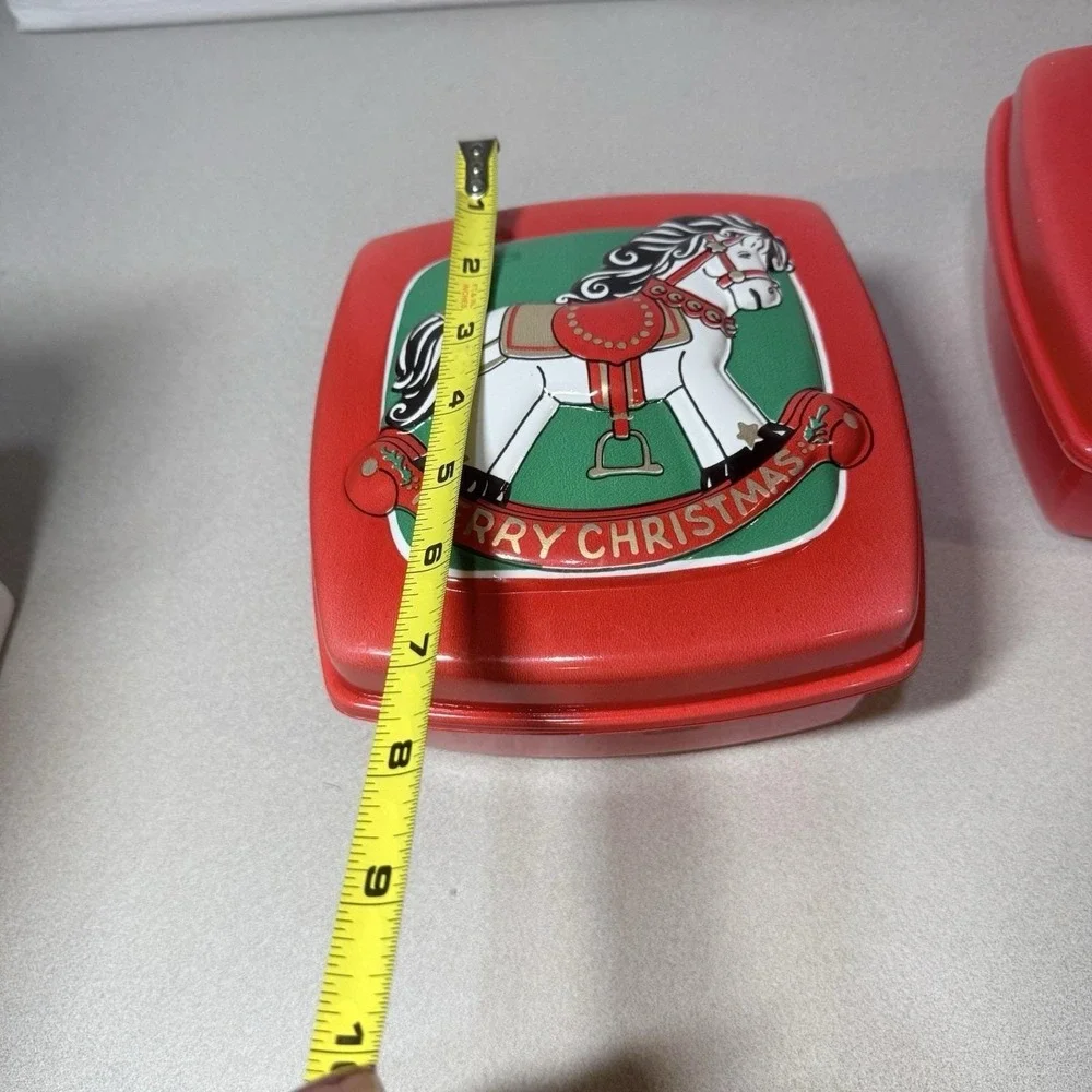 Vintage‎ Rocking Horse Christmas Cookie Container Embossed Blow Mold Plastic 2